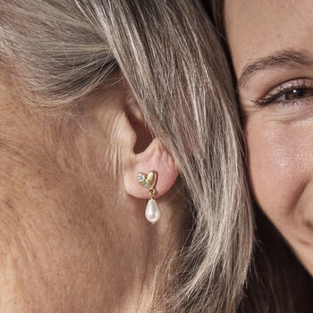Forget Me Not Heart And Pearl Earrings, 2 of 12