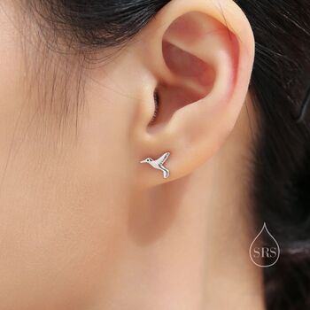 Cute Hummingbird Stud Earrings In Sterling Silver, 5 of 11