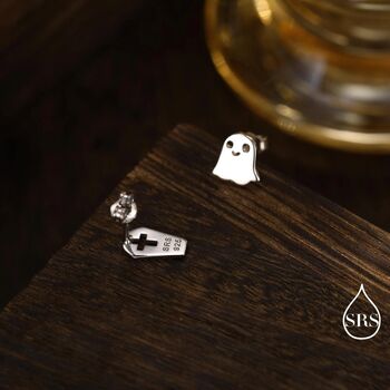 Mismatched Ghost And Coffin Stud Earrings In Sterling Silver, 3 of 12