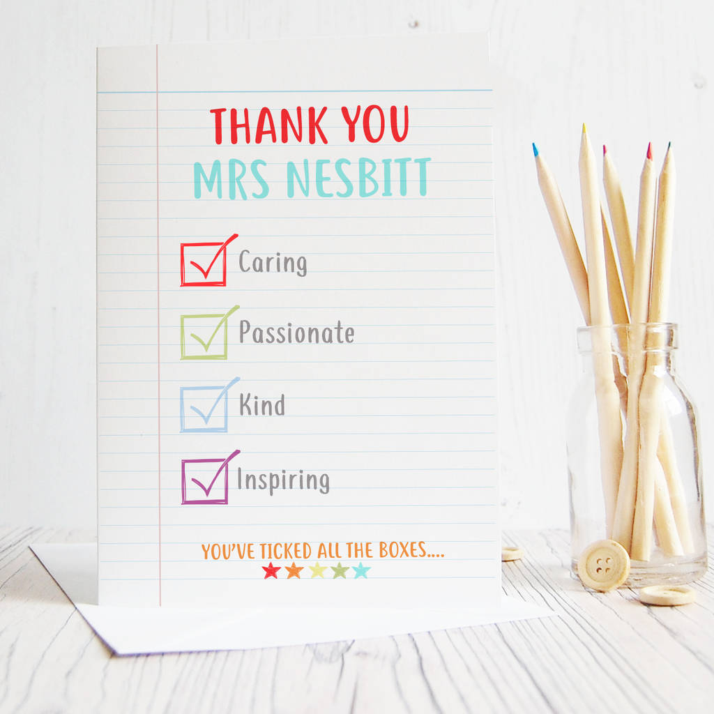 Custom 'Exercise Book Theme' Teacher Thank You Card By Rosefinch Studio