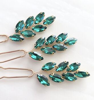 Emerald Green Crystal Hair Pins, 5 of 5