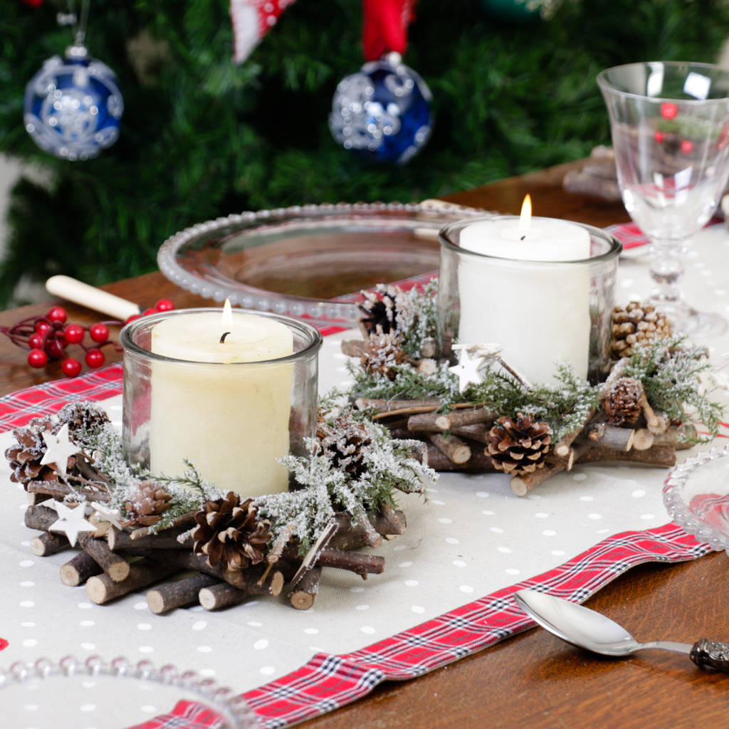 frosted woodland christmas pillar candle holder gift by dibor