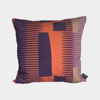 Square Combed Stripe Cushion Aubergine / Terracotta, 4 of 4