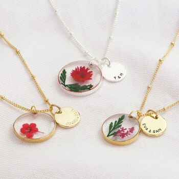 Personalised Pressed Birth Flower Pendant Necklace, 3 of 12