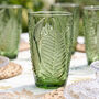 Set Of Four Embossed Fern Green Leaf Highball Glasses, thumbnail 3 of 8