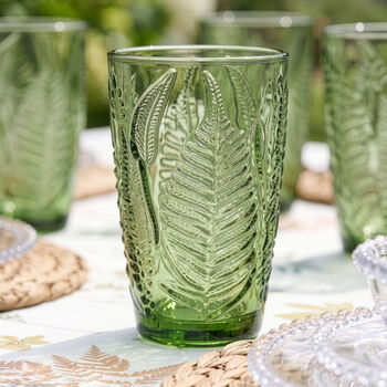Set Of Four Embossed Fern Green Leaf Highball Glasses, 3 of 8