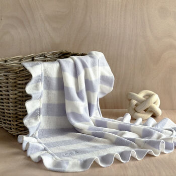 Personalised Cashmere Frill Baby Blanket In Light Blue, 4 of 9