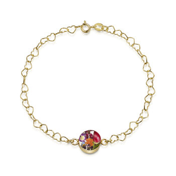 Real Flower Heart Chain 18ct Gold Plated Silver Bracelet – 11 Floral Styles, 12 of 12