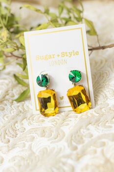 Yellow Circle Oblong Jewel Dangle Earrings, 5 of 5