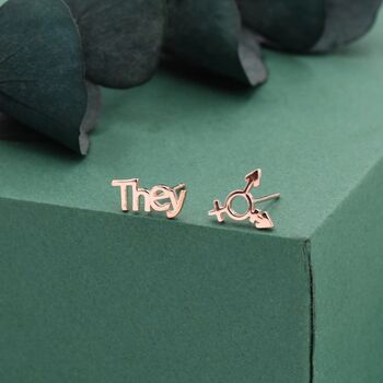 Sterling Silver 'They' Pronoun And Transgender Symbol Mismatched Earrings, 3 of 12