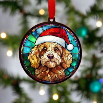 Cockapoo Golden In Santa Hat Suncatcher Decoration, 2 of 6