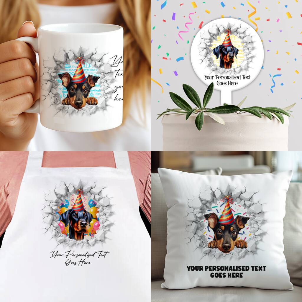 Personalised Doberman Birthday Break Through Dog, 1 of 9