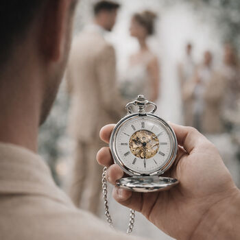 Personalised Wedding Dual Opening Pocket Watch For Dad Or Groom, 5 of 5