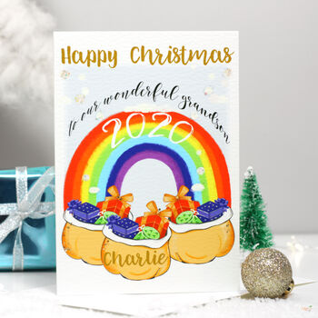 Personalised Rainbow Grandson Christmas Card, 8 of 10