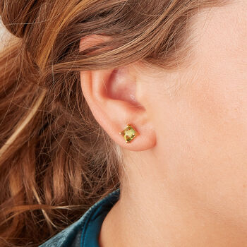 Green Peridot Square Cut 18 K Gold And Silver Studs, 8 of 12