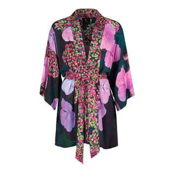 Hydrangea Viscose Kimono Mini Robe With Art Print, 3 of 5