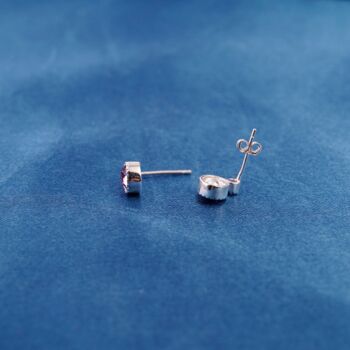 Round Dainty Pink Tourmaline Cz Stone October Silver Stud Earrings, 4 of 9