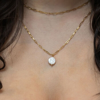 Fine Paperclip Necklace With Baroque Pearl, 2 of 3