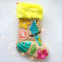 Hand Embroidered Raffia Tropical Christmas Stocking, thumbnail 1 of 4