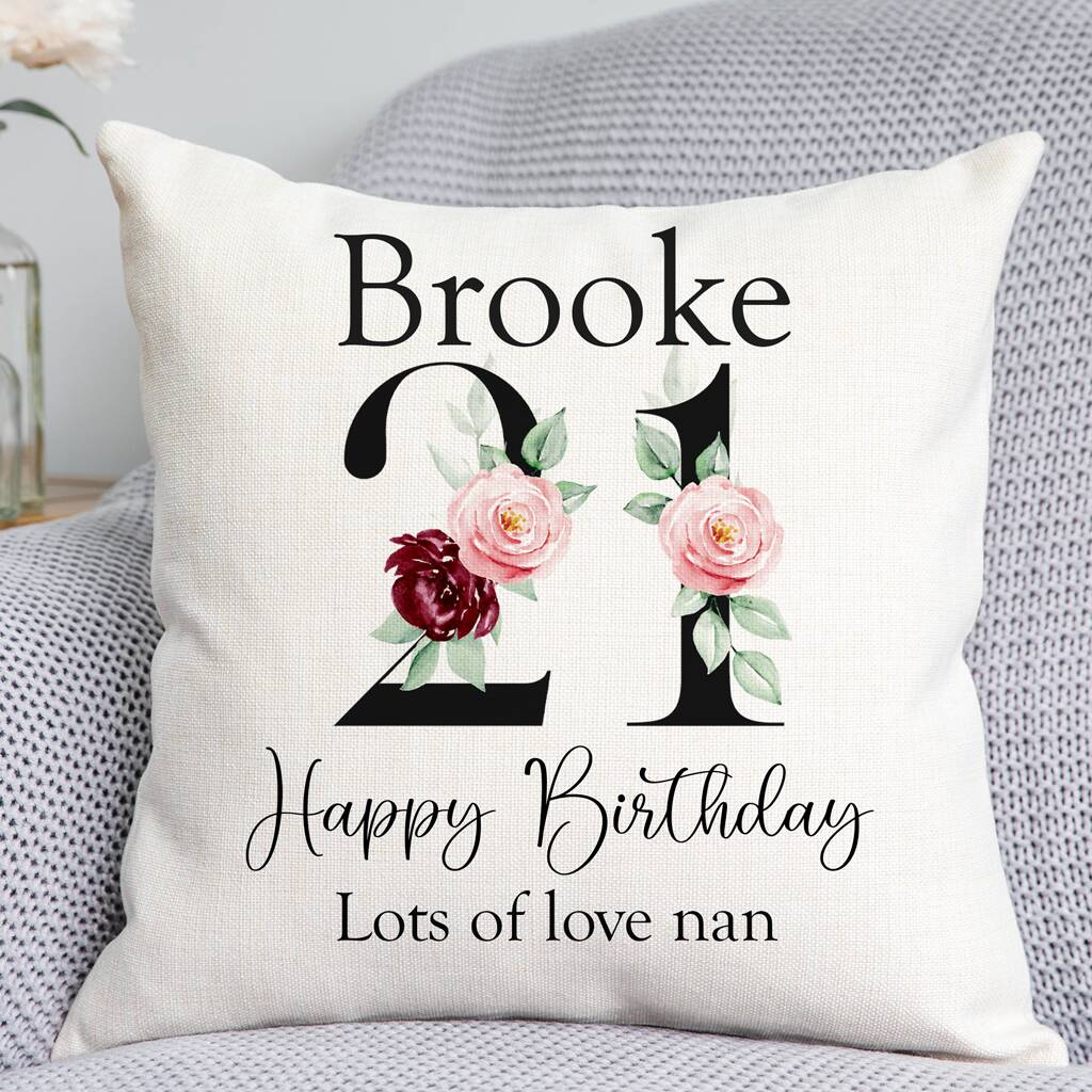 Floral 21st Birthday Cushion By DoodlecardsBoutique