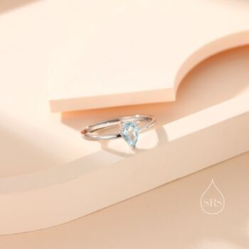 Sterling Silver Natural Blue Topaz Droplet Ring, 4 of 12