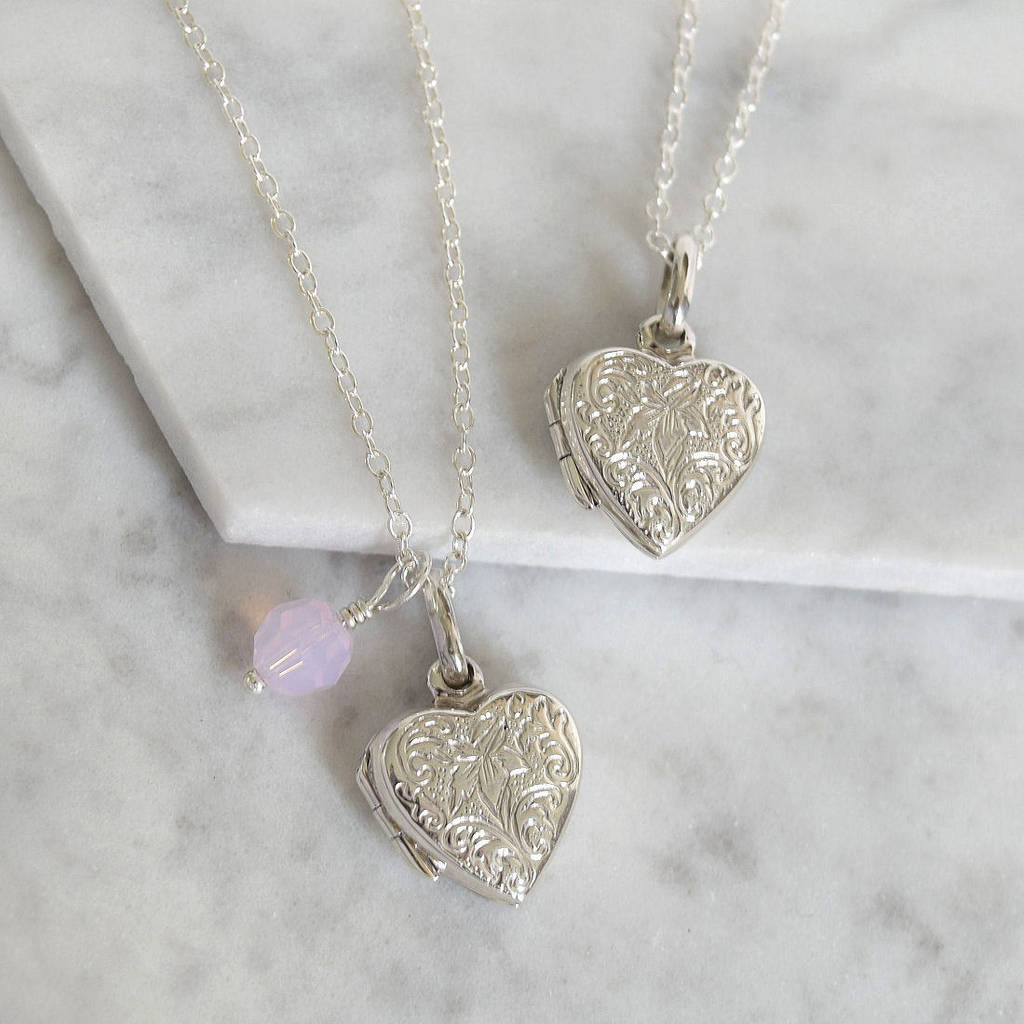 sterling silver etched heart locket by mia belle | notonthehighstreet.com