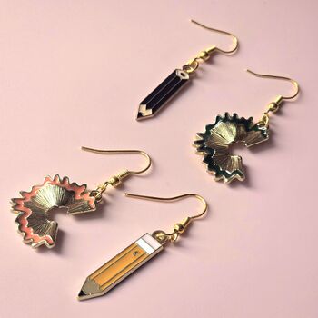 Pencil And Shavings Enamel Drop Earrings, 2 of 2