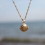 Summer Golden Seashell Pendant With Captured Pearl Necklace, thumbnail 2 of 6