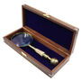 Mother Of Pearl Brass Magnifying Glass With Wooden Box, thumbnail 1 of 10