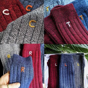 Men's Personalised Initial Chunky Bamboo Sock Gift Set, 3 of 6