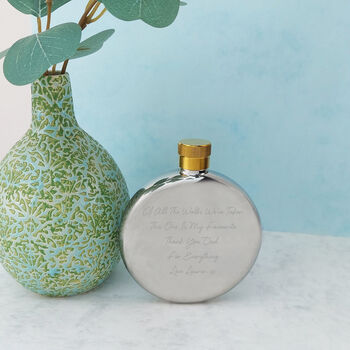 Personalised Engraved Round Window Hip Flask, 2 of 4