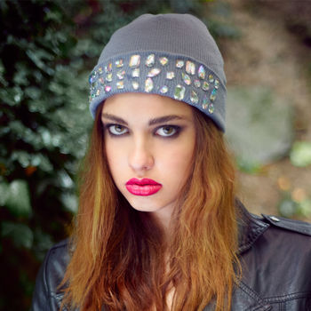 Knitted Beanie Luxe Embellishment Multiple Colours, 3 of 4