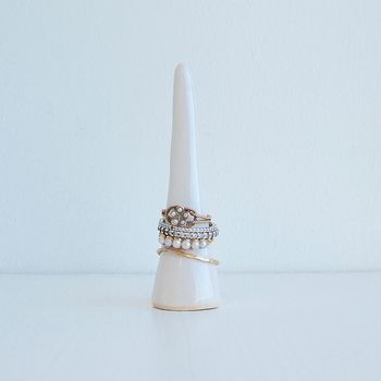 Handmade White Gloss Ceramic Ring Holder Cones, 3 of 11