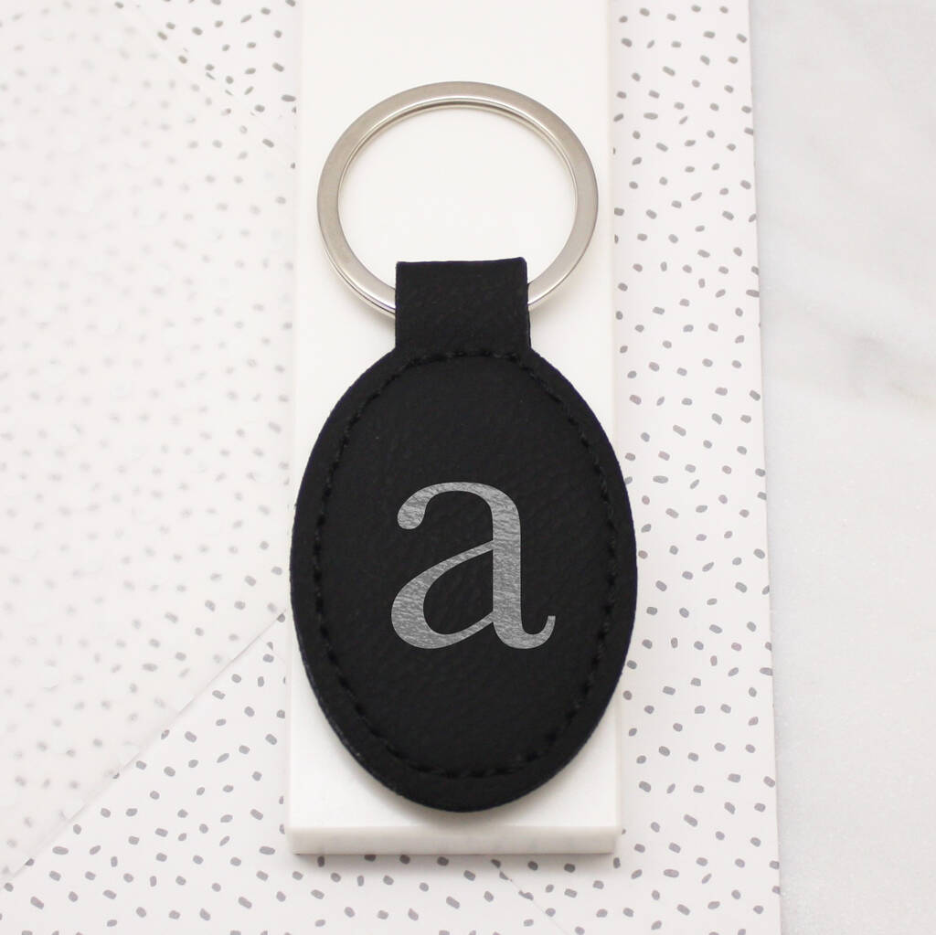 Image of Personalised Letter Faux Leather Keyring