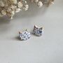 Blue Floral Ceramic Cat Earrings Vintage Blue, thumbnail 1 of 8