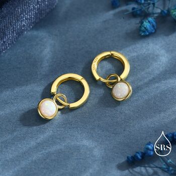 Sterling Silver Dangling White Opal Hoop Earrings, 6 of 12