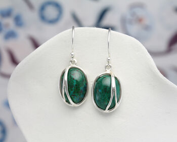 Green Chrysocolla Sterling Silver Drop Earrings, 5 of 9