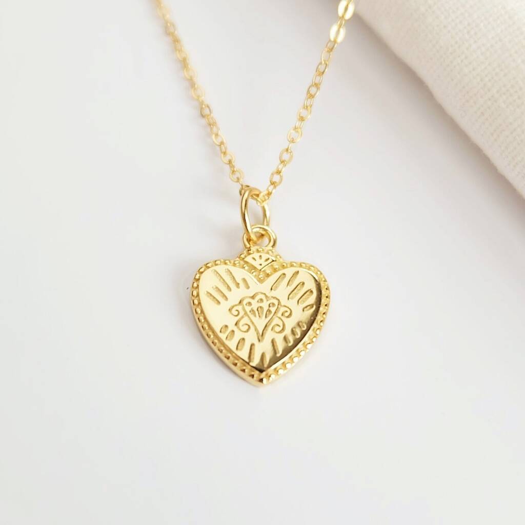 Vermeil Gold Plated Boho Heart Necklace, 1 of 4