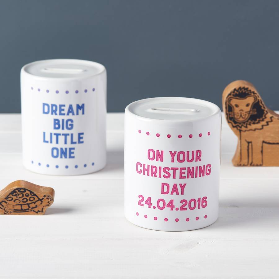 Personalised Ceramic Christening Money Box By Sunday's Daughter