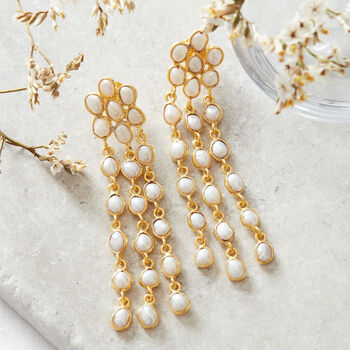 Pearl Gold Plated Silver Chandelier Statement Earrings, 2 of 11