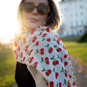 Cherry Print Scarf In Personalised Gift Box, 2 of 7