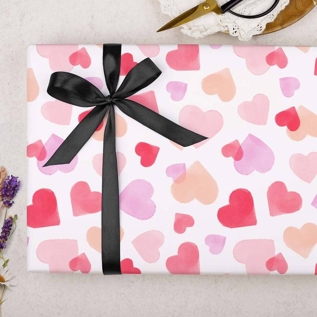 Three Sheets Of Watercolour Hearts Wrapping Paper By Making Meadows