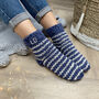 Hand Knitted Blue Stripe Wool Sofa Socks, thumbnail 1 of 2