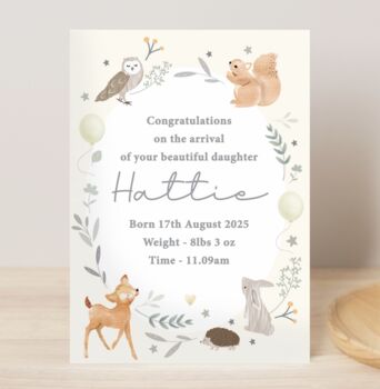 Personalised Woodland Animals New Baby Card, 3 of 4