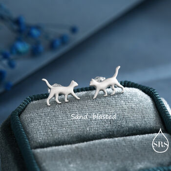 Cat Stud Earrings In Sterling Silver, 4 of 12