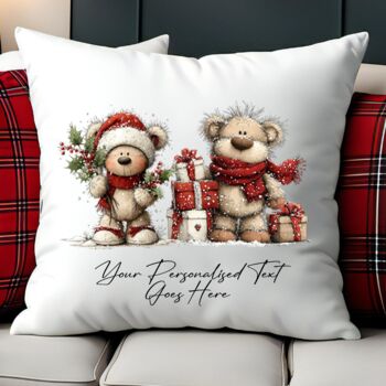 Personalised Christmas Teddy Bear Family Gift Cushion, 4 of 11