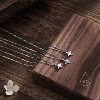 Tiny Moonstone Four Point Star Pendant Necklace, 6 of 11