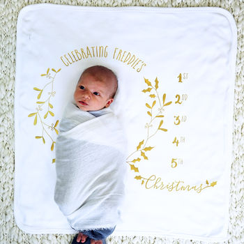 Personalised Baby Milestone Botanical Christmas Blanket, 2 of 4