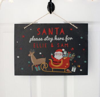 Personalised Santa Stop Here Slate Sign, 3 of 4