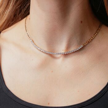 Sterling Silver Gold Plated Cz Tennis Curb Necklace, 5 of 7